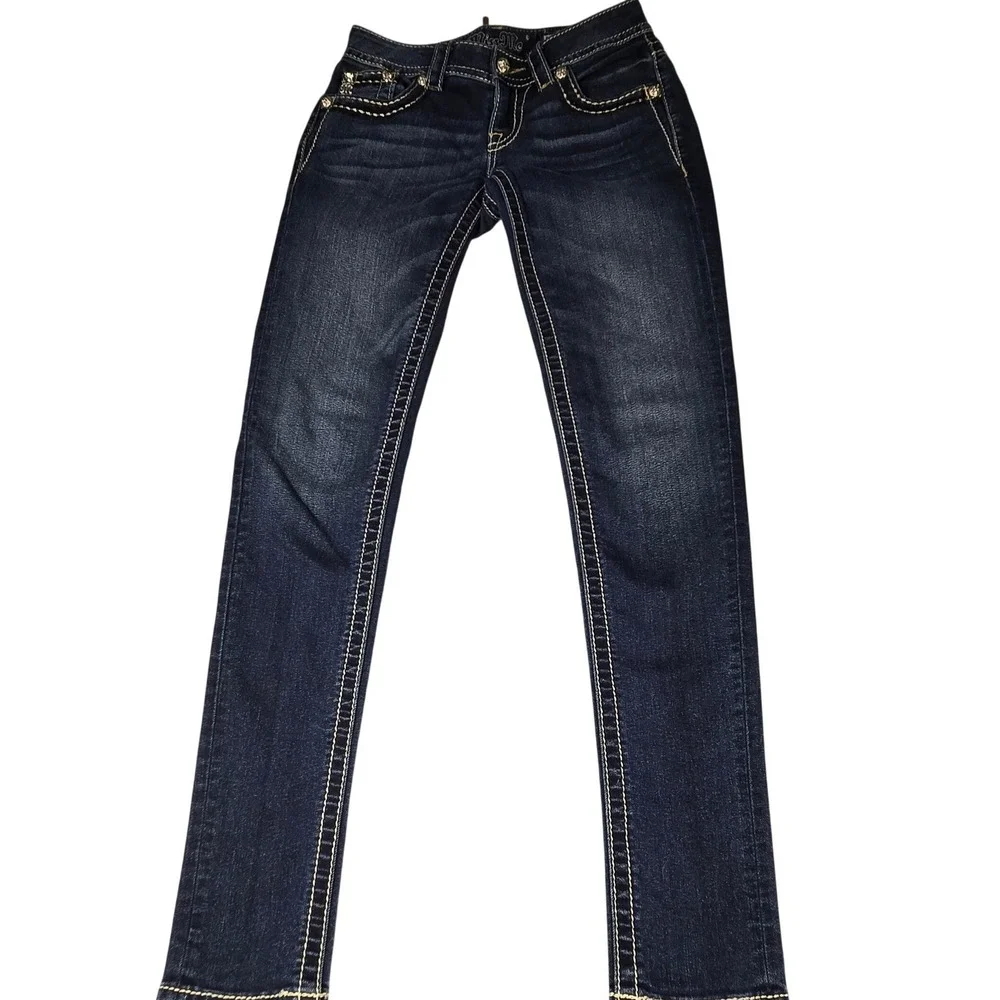 Miss Me‎ Womens Dark Wash Fleur De Lis Embroidered Skinny Jeans JP5576S2 Size 26